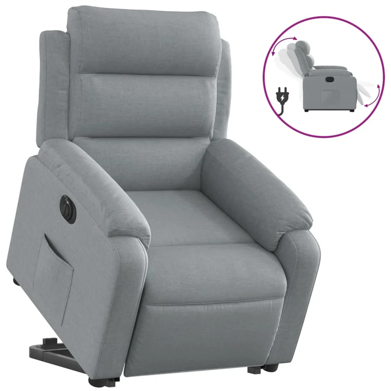 Fauteuil relax TV fonction de levage électrique très confortable en tissu gris clair DEC028320