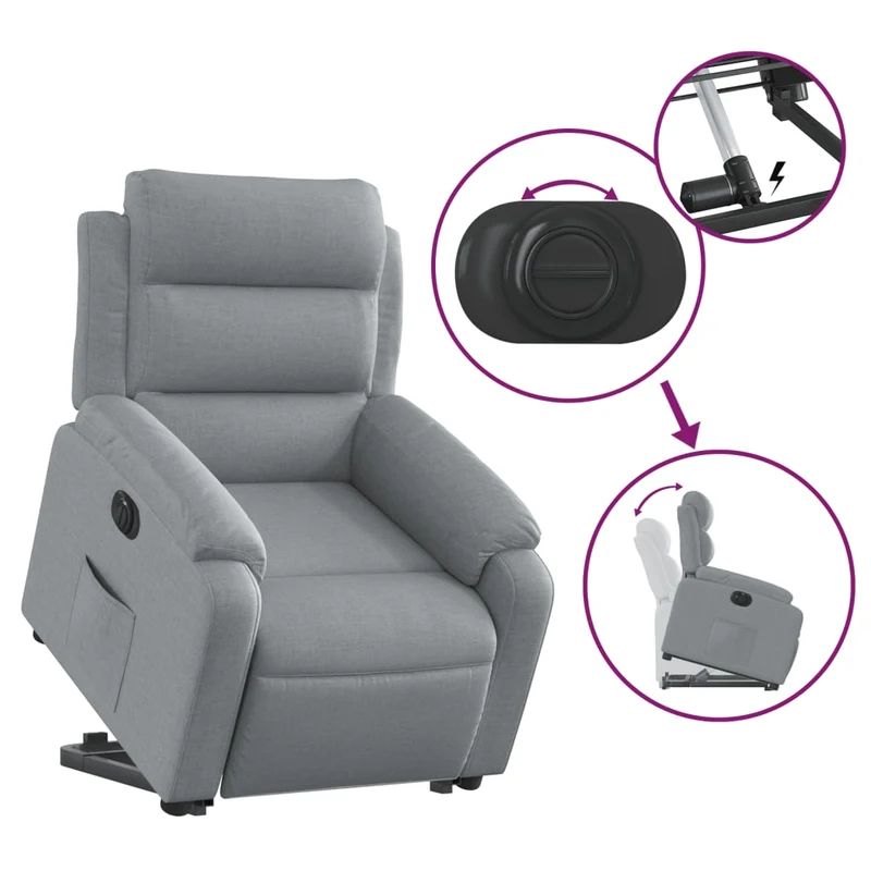 Fauteuil relax TV fonction de levage électrique très confortable en tissu gris clair DEC028320