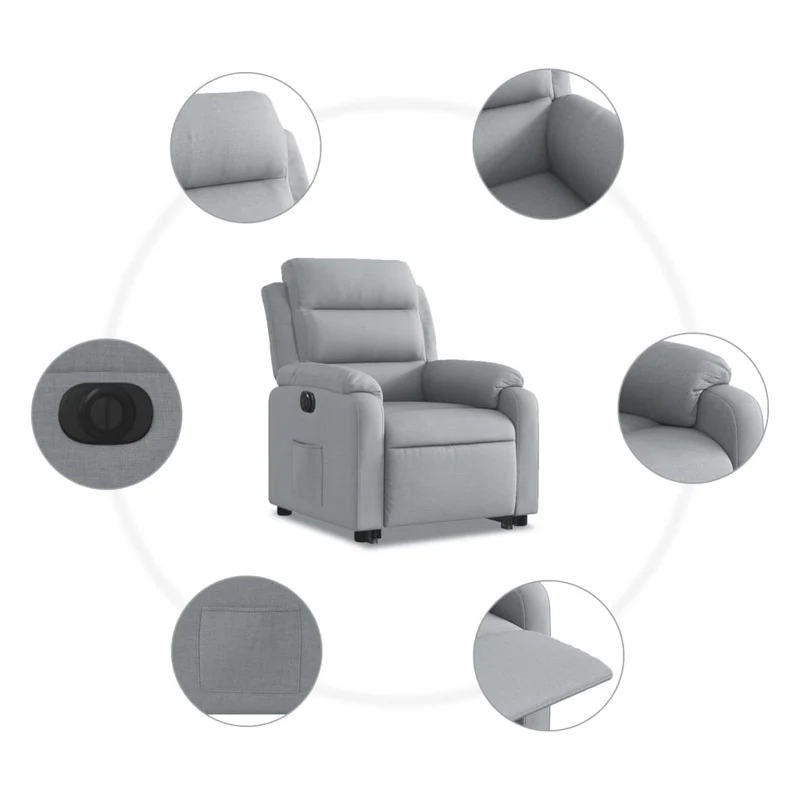 Fauteuil relax TV fonction de levage électrique très confortable en tissu gris clair DEC028320