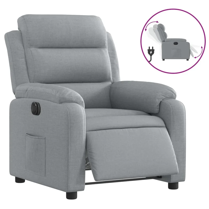 Fauteuil relax TV fonction d'inclinaison électrique très confortable en tissu gris clair DEC028310
