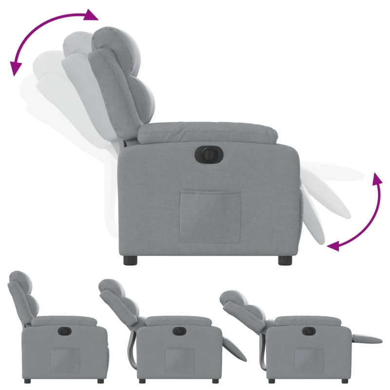 Fauteuil relax TV fonction d'inclinaison électrique très confortable en tissu gris clair DEC028310