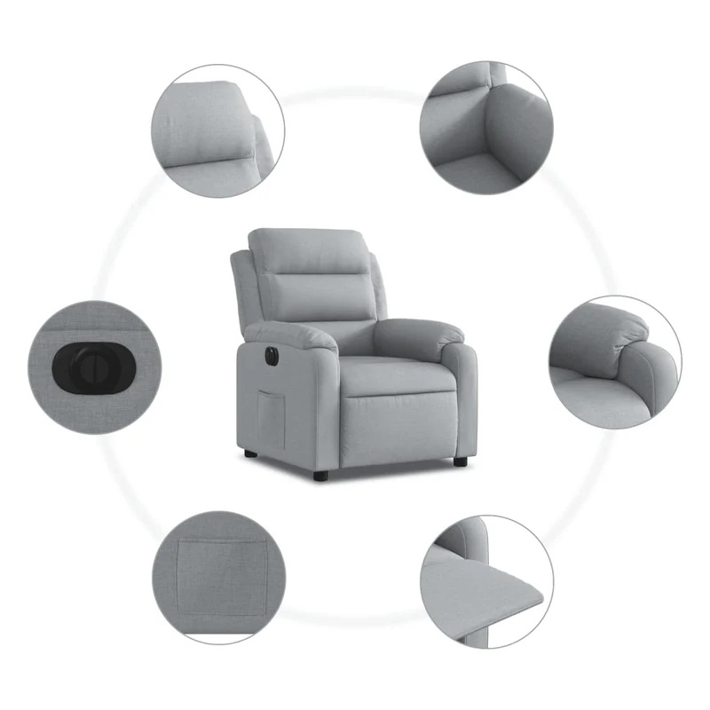 Fauteuil relax TV fonction d'inclinaison électrique très confortable en tissu gris clair DEC028310