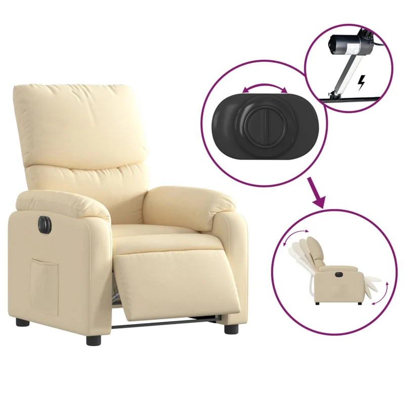 Fauteuil relax TV fonction d'inclinaison électrique très confortable en tissu crème DEC028284