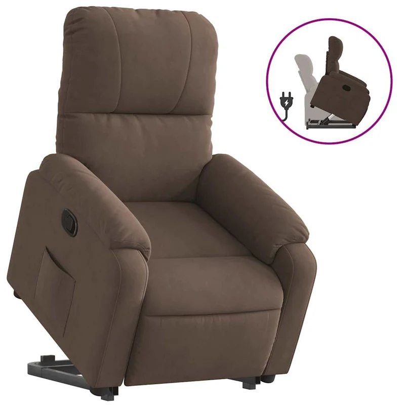 Fauteuil relax TV rembourrage confortable fonction de levage électrique en tissu microfibre marron DEC028061