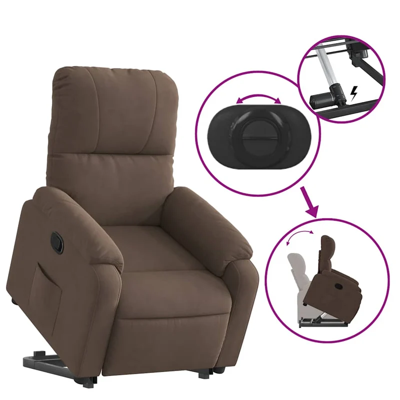Fauteuil relax TV rembourrage confortable fonction de levage électrique en tissu microfibre marron DEC028061