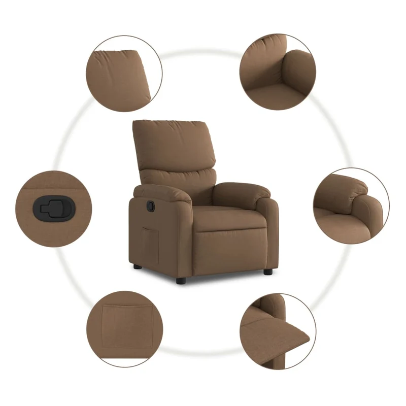 Fauteuil relax TV rembourrage confortable fonction d'inclinaison manuelle en tissu marron DEC028054