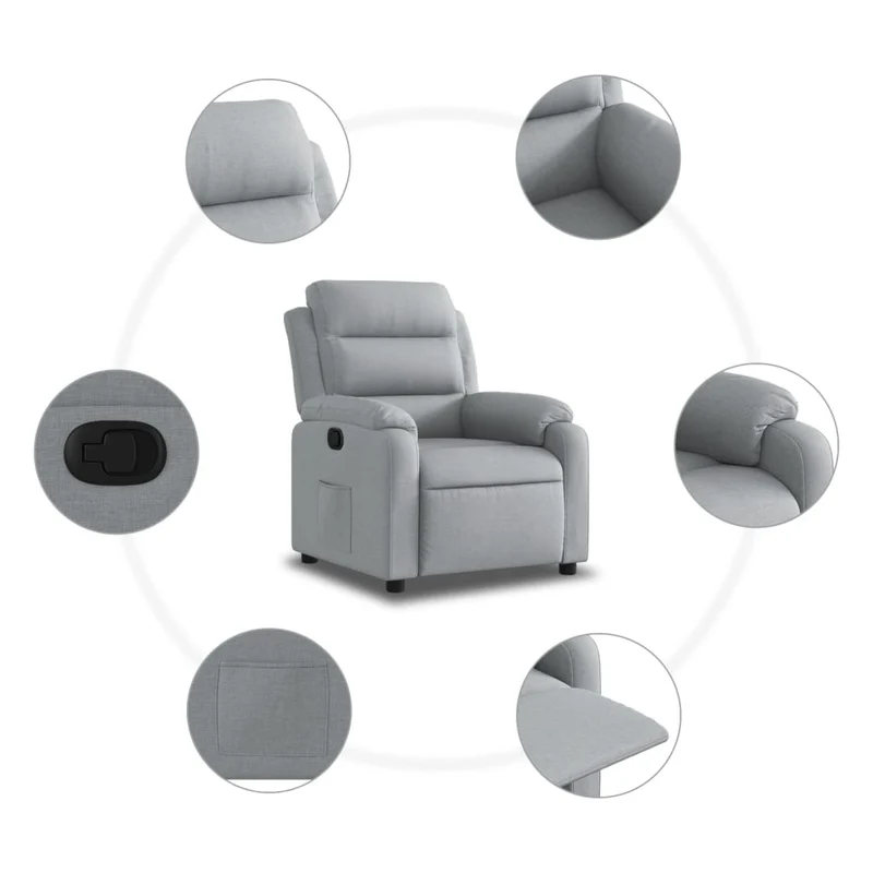 Fauteuil relax TV rembourrage confortable fonction d'inclinaison manuelle en tissu gris clair DEC027909