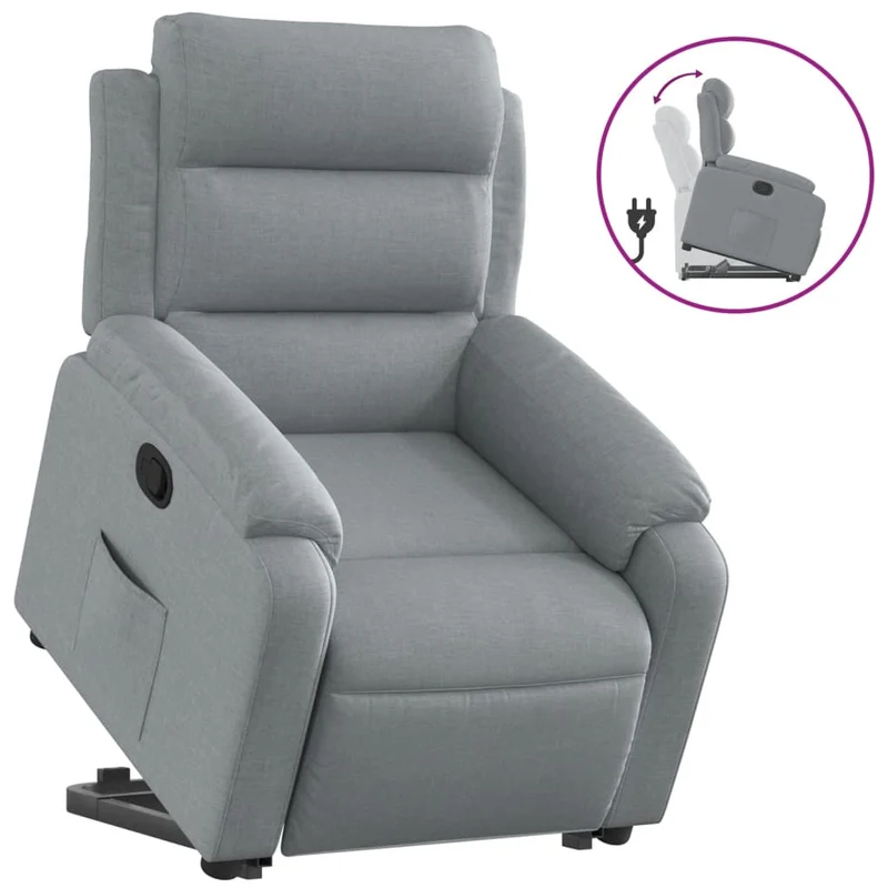 Fauteuil relax TV rembourrage confortable fonction de levage électrique en tissu gris clair DEC027902