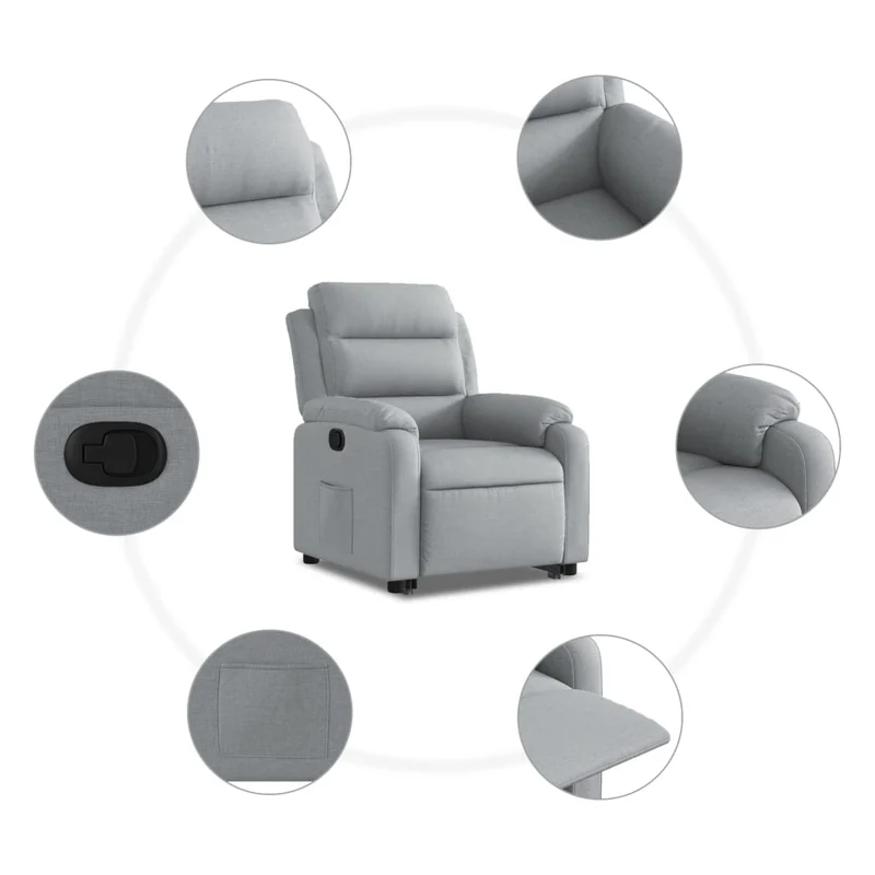 Fauteuil relax TV rembourrage confortable fonction de levage électrique en tissu gris clair DEC027902