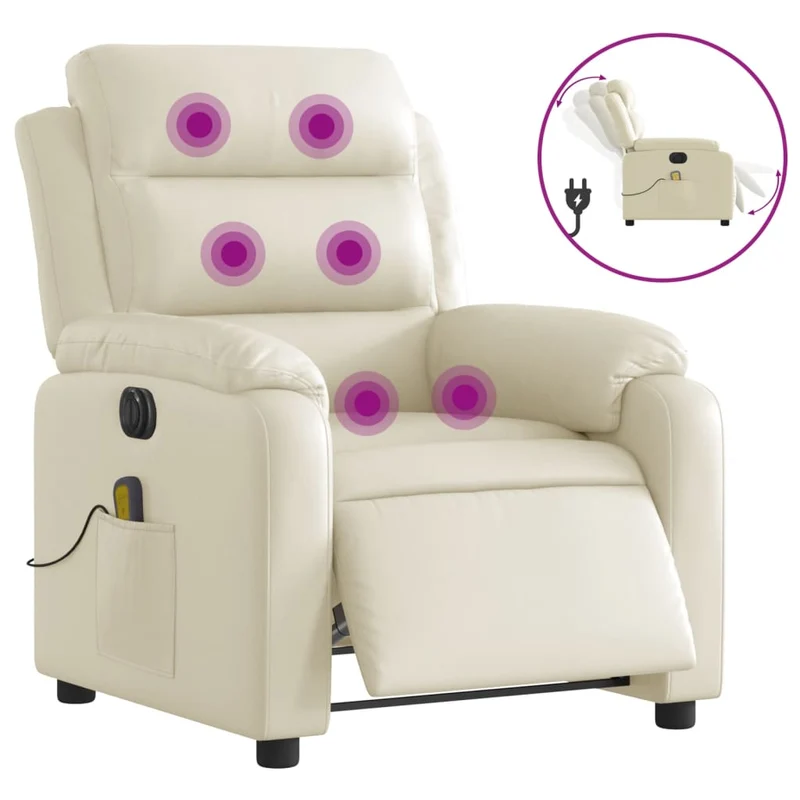 Fauteuil de relaxation TV fonction massage inclinable électrique en PVC crème DEC027148