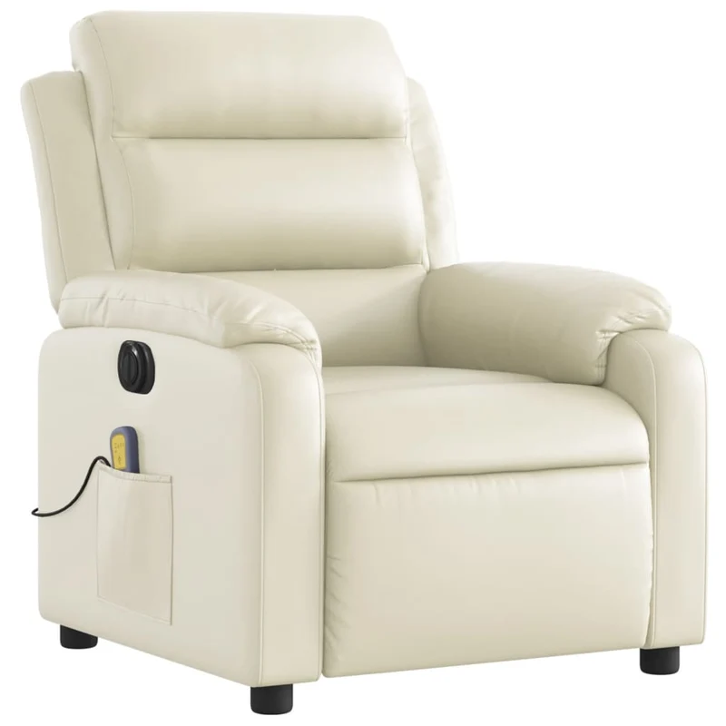 Fauteuil de relaxation TV fonction massage inclinable électrique en PVC crème DEC027148