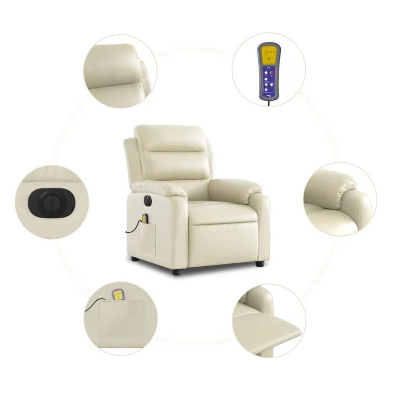 Fauteuil de relaxation TV fonction massage inclinable électrique en PVC crème DEC027148