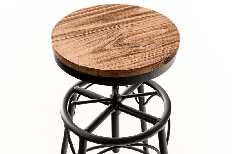 Tabouret de bar x1 style industriel contemporain hauteur réglable en métal noir et assise en bois clair 10_0004540