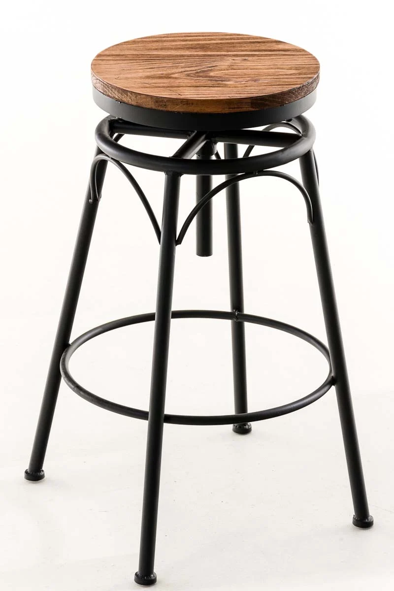Tabouret de bar x1 style industriel contemporain hauteur réglable en métal noir et assise en bois clair 10_0004540