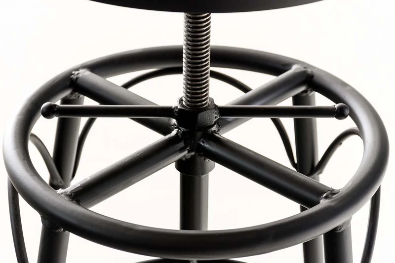Tabouret de bar x1 style industriel contemporain hauteur réglable en métal noir et assise en bois clair 10_0004540