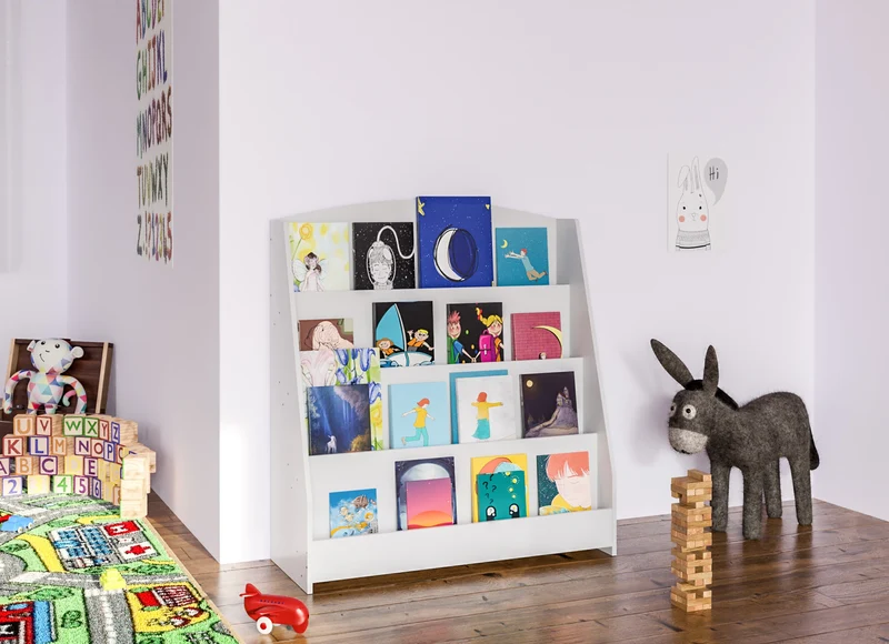 Bibliothèque étagère pour enfant 4 étagères 88x80x30 cm en MDF blanc 10_0003497