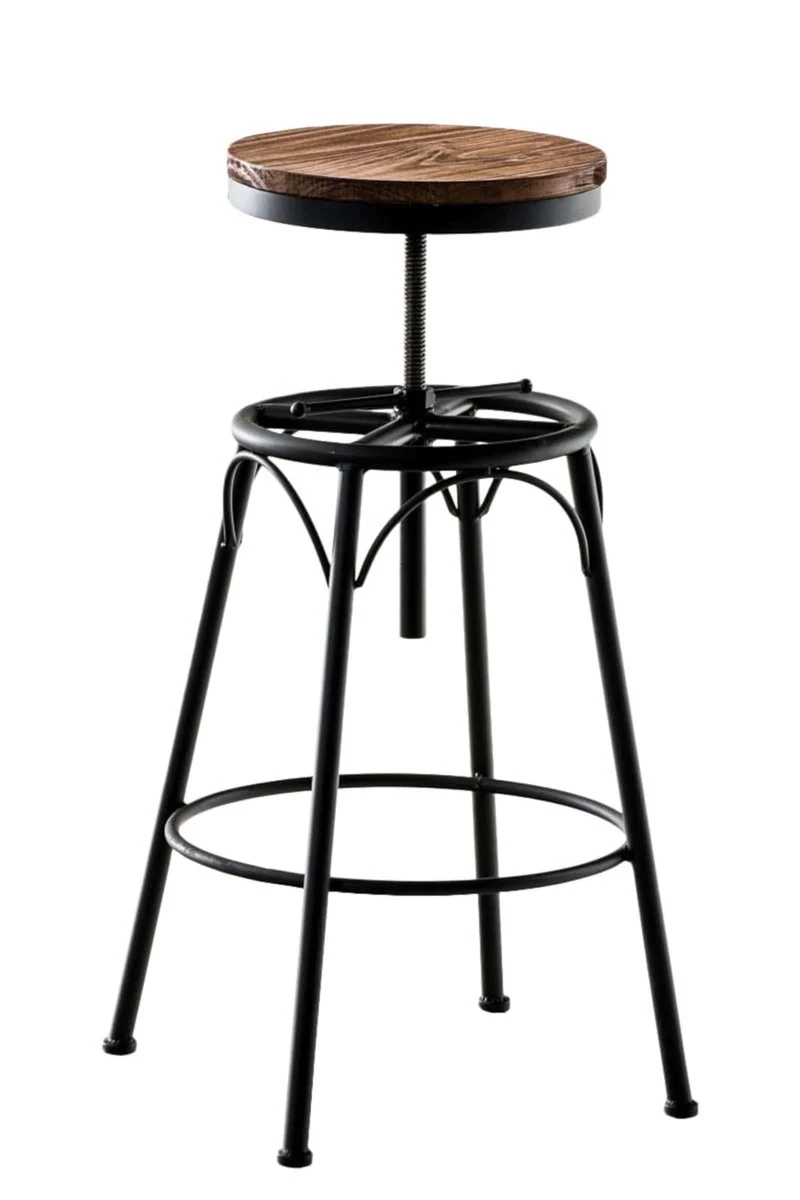 Lot de 2 tabourets de bar style industriel contemporain hauteur réglable en métal noir et assise en bois clair 10_0004019
