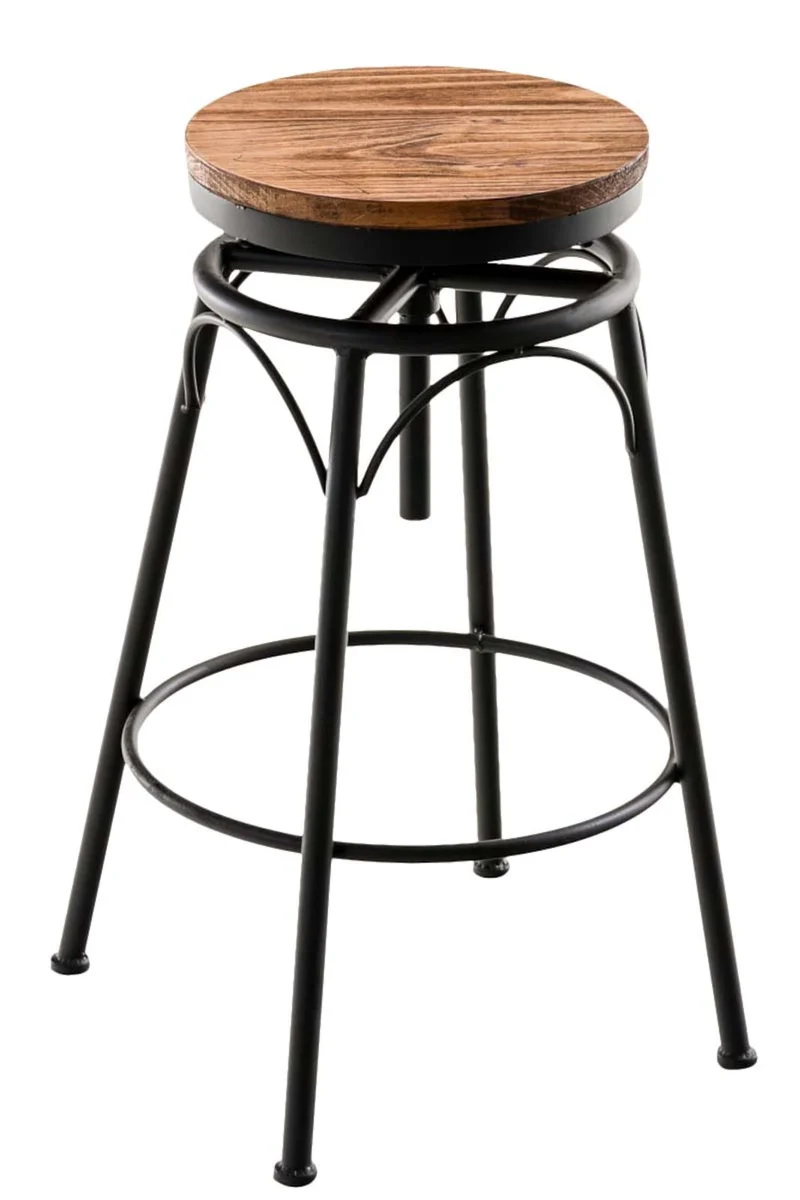 Lot de 2 tabourets de bar style industriel contemporain hauteur réglable en métal noir et assise en bois clair 10_0004019