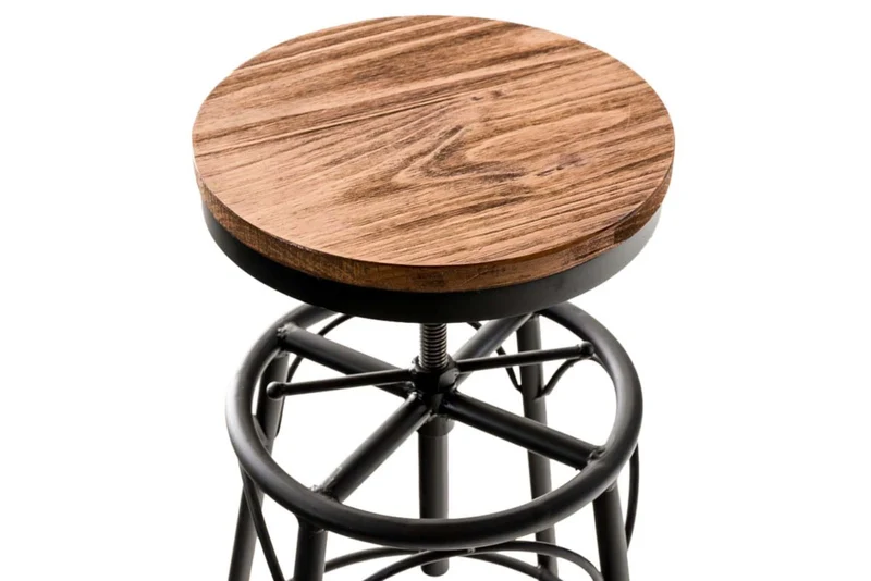 Lot de 2 tabourets de bar style industriel contemporain hauteur réglable en métal noir et assise en bois clair 10_0004019