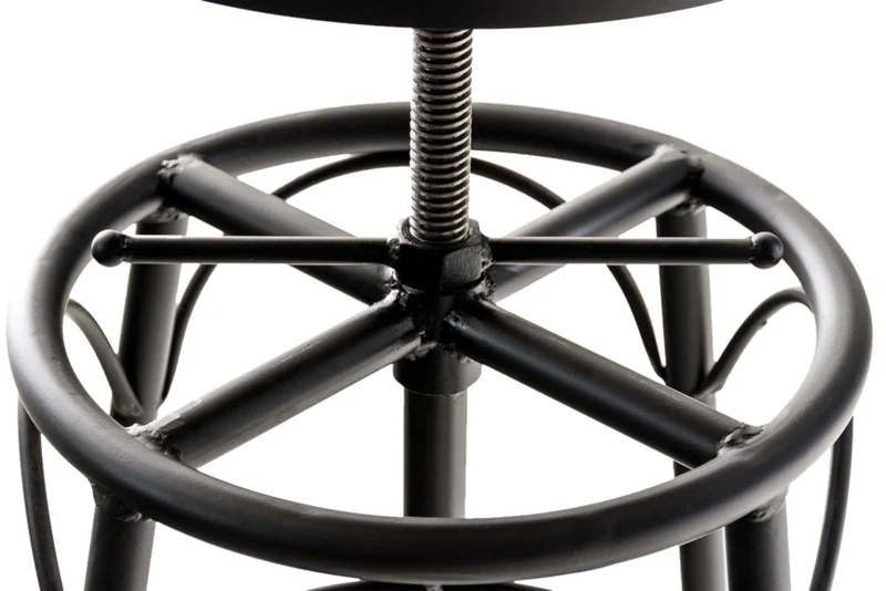 Lot de 2 tabourets de bar style industriel contemporain hauteur réglable en métal noir et assise en bois clair 10_0004019