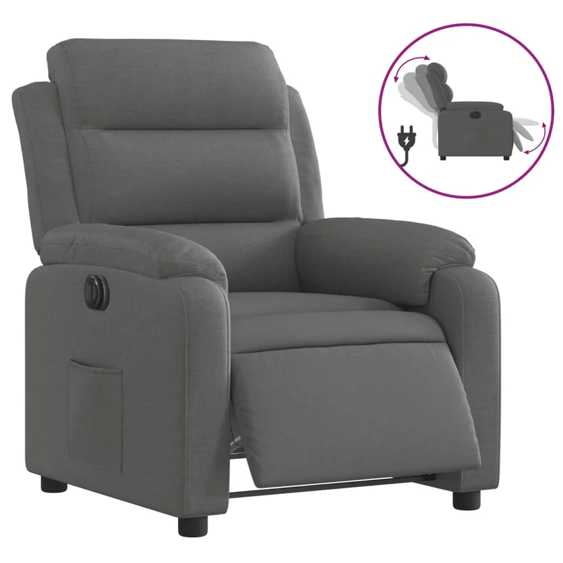 Fauteuil relax TV fonction d'inclinaison électrique très confortable en tissu gris DEC028344