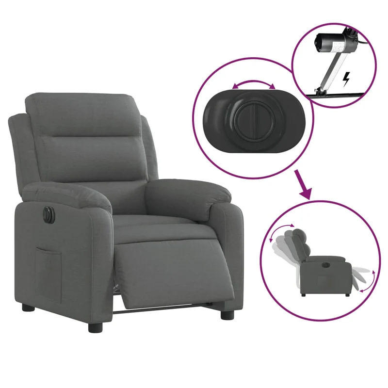 Fauteuil relax TV fonction d'inclinaison électrique très confortable en tissu gris DEC028344