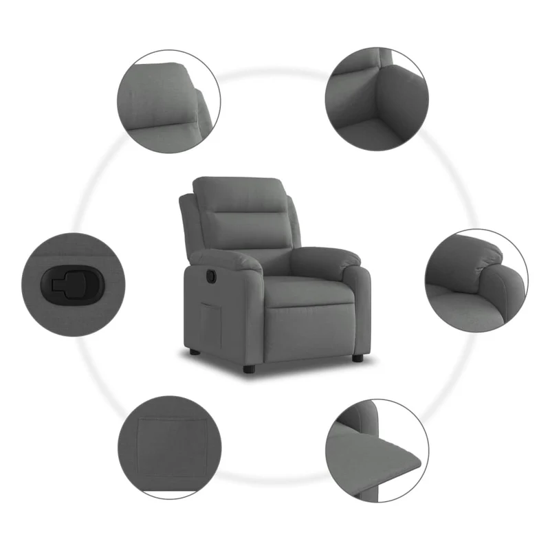 Fauteuil relax TV rembourrage confortable fonction d'inclinaison manuelle en tissu gris DEC027958