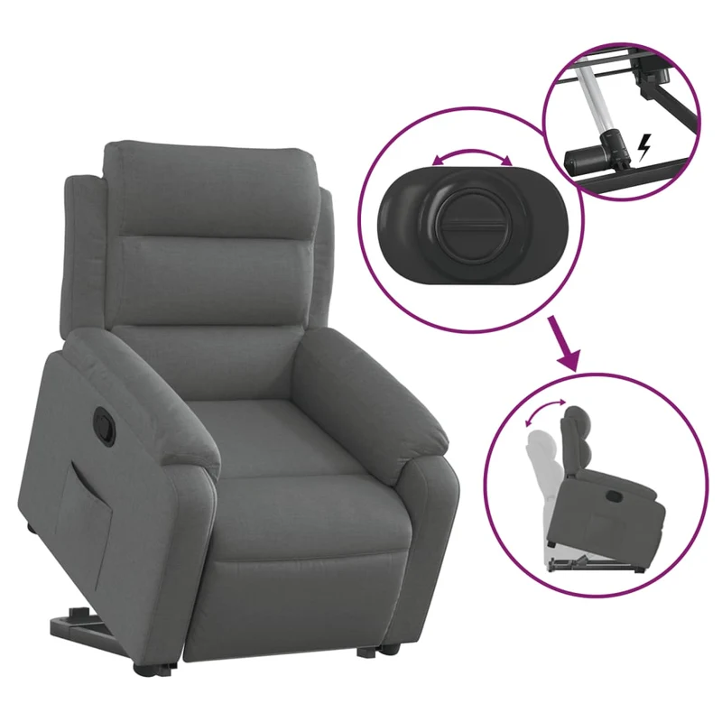 Fauteuil relax TV rembourrage confortable fonction de levage électrique en tissu gris DEC027936