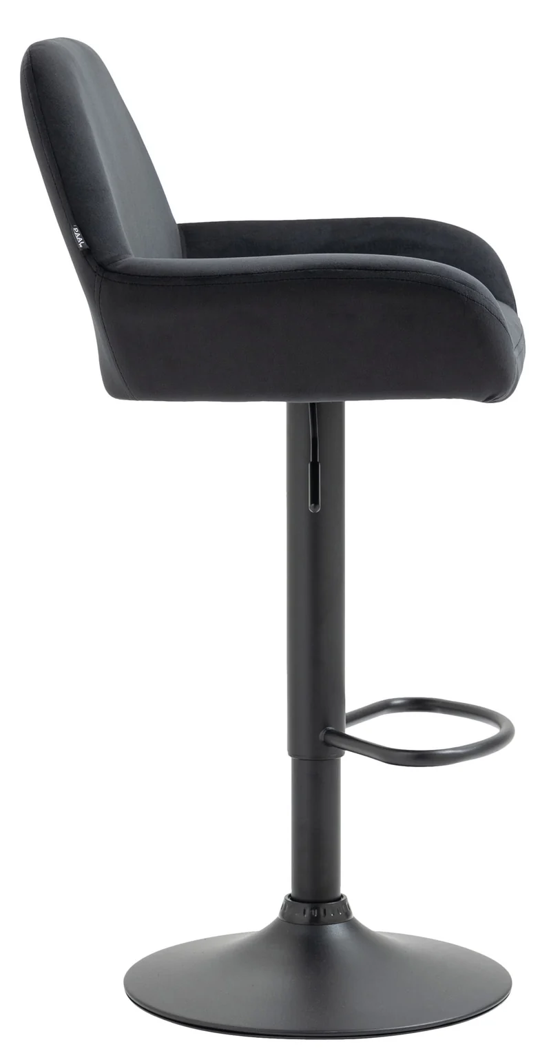 Tabouret de bar en velours rembourré noir base trompette métal noir mat TDB10423