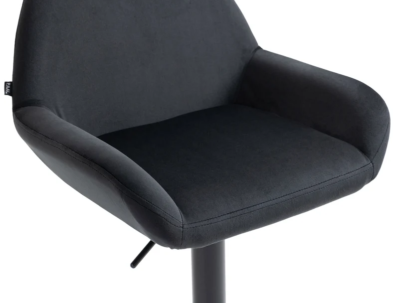 Tabouret de bar en velours rembourré noir base trompette métal noir mat TDB10423