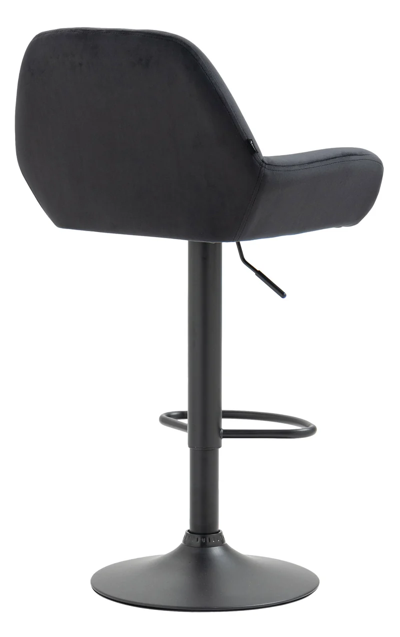Tabouret de bar en velours rembourré noir base trompette métal noir mat TDB10423