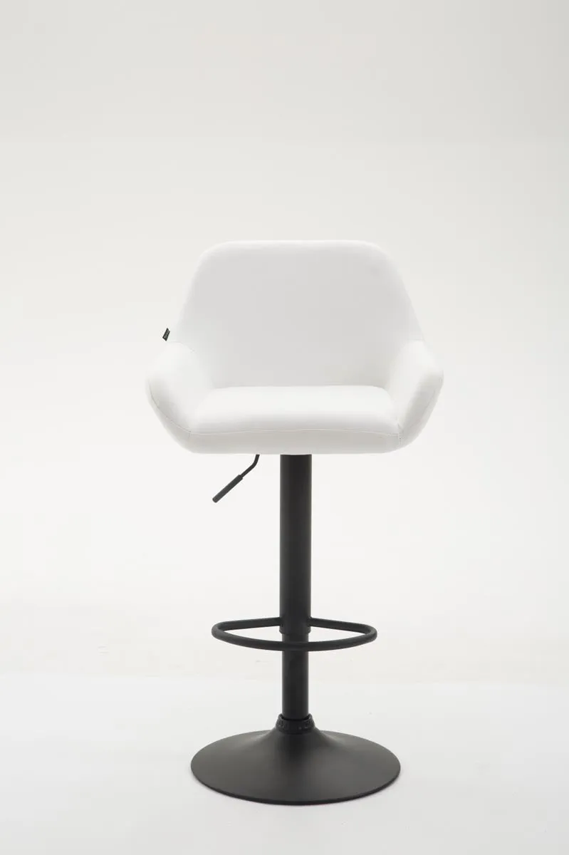 Tabouret de bar x1 repose-pieds en forme d'arc en métal noir assise en PVC blanc 10_0004545