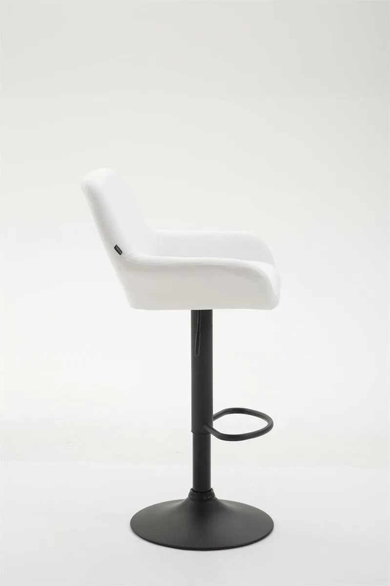 Tabouret de bar x1 repose-pieds en forme d'arc en métal noir assise en PVC blanc 10_0004545