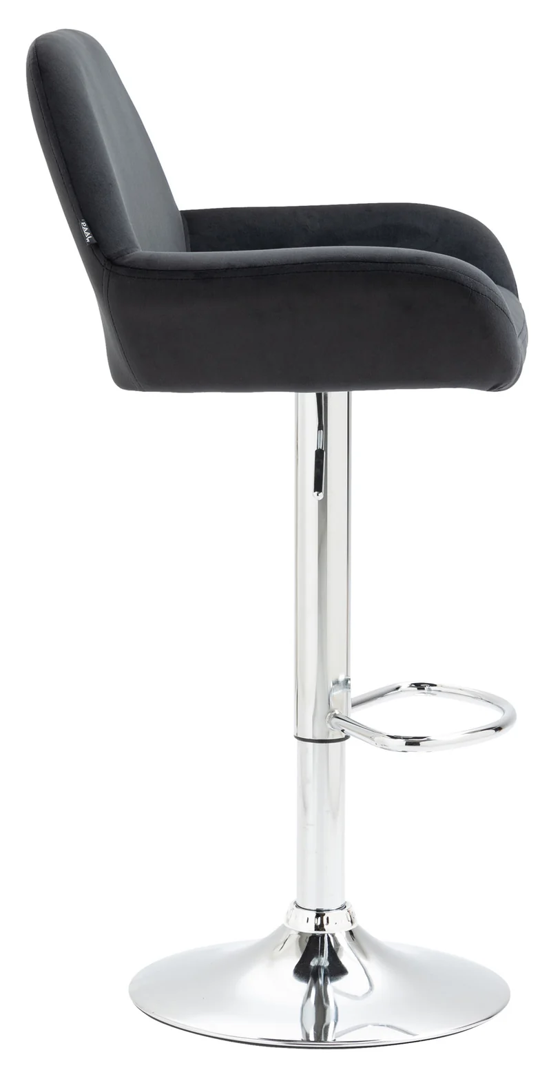 Tabouret de bar x1 en velours rembourré noir base trompette métal chromée TDB10430