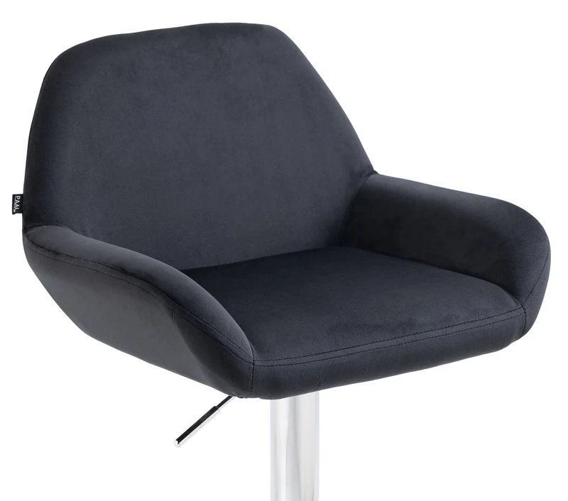 Tabouret de bar x1 en velours rembourré noir base trompette métal chromée TDB10430