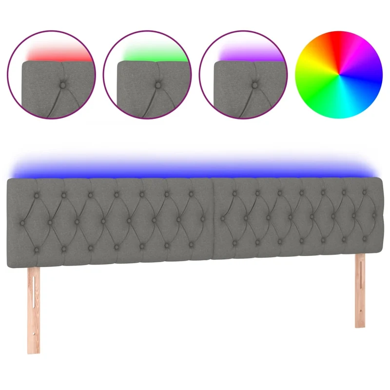 Tête de lit accessoire couchage chambre à coucher meuble à LED 200 x 7 x 78/88 cm tissu gris foncé TDL0201069