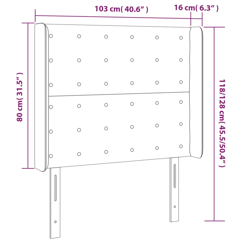 Tête de lit accessoire couchage chambre à coucher meuble à LED 103 x 16 x 118/128 cm synthétique noir TDL0200740