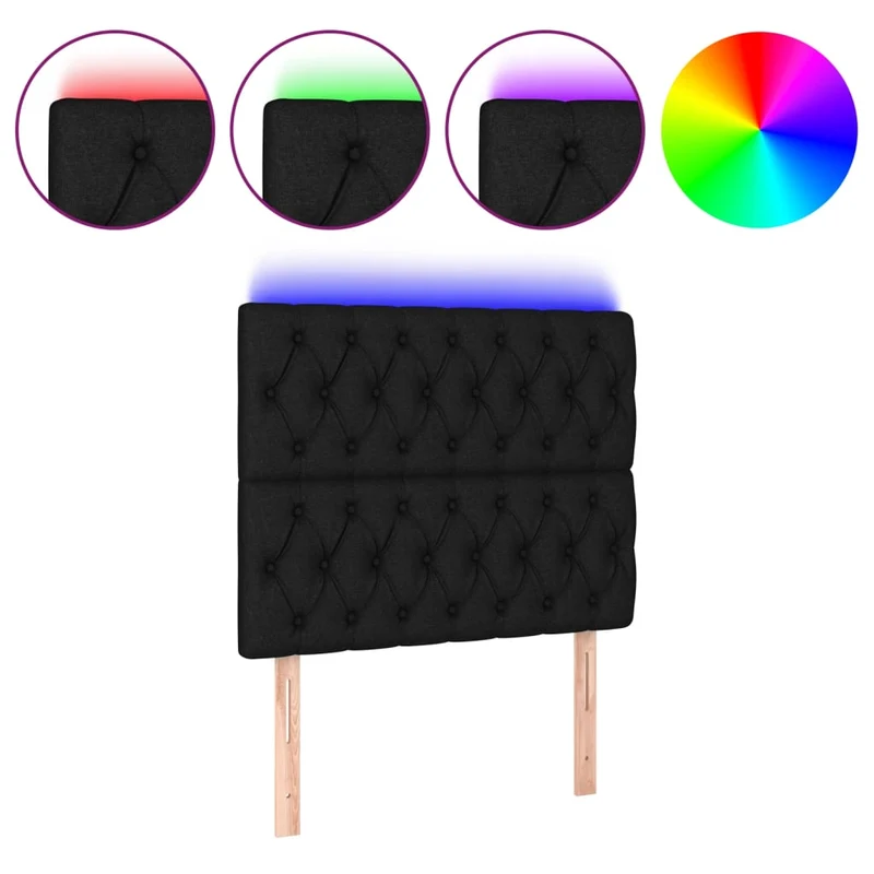 Tête de lit accessoire couchage chambre à coucher meuble à LED 90 x 7 x 118/128 cm tissu noir TDL0200525