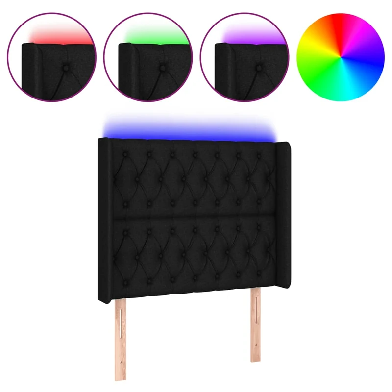 Tête de lit accessoire couchage chambre à coucher meuble à LED 93 x 16 x 118/128 cm tissu noir TDL0200522