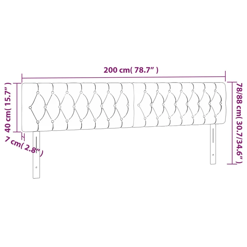 Tête de lit accessoire couchage chambre à coucher meuble à LED 200 x 7 x 78/88 cm tissu gris clair TDL0201308