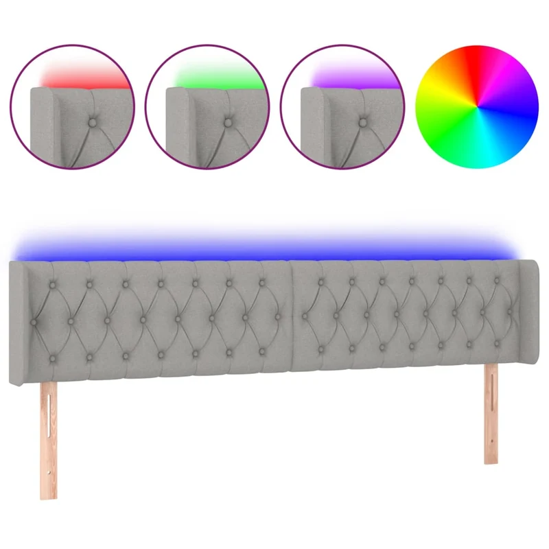 Tête de lit accessoire couchage chambre à coucher meuble à LED 203 x 16 x 78/88 cm tissu gris clair TDL0201291