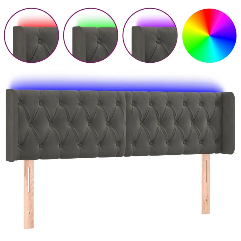 Tête de lit accessoire couchage chambre à coucher meuble à LED 163 x 16 x 78/88 cm tissu velours gris foncé TDL0201105