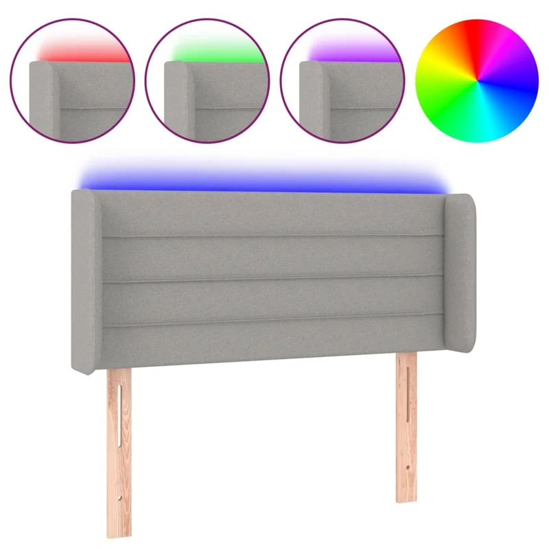 Tête de lit accessoire couchage chambre à coucher meuble à LED 103 x 16 x 78/88 cm tissu gris clair TDL0201425