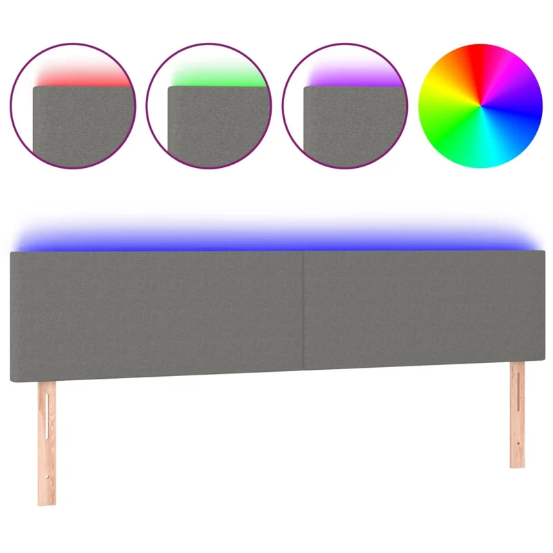 Tête de lit accessoire couchage chambre à coucher meuble à LED 200 x 5 x 78/88 cm tissu gris foncé TDL0201079