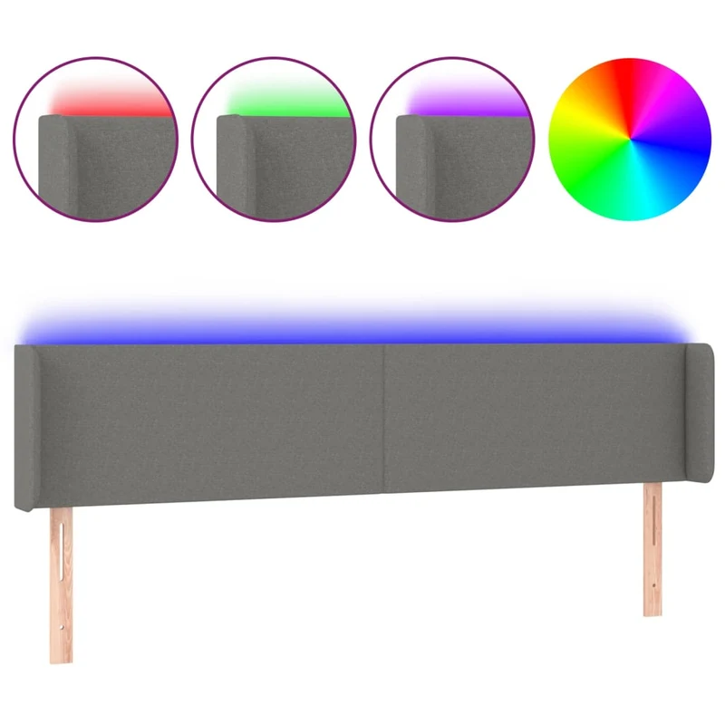 Tête de lit accessoire couchage chambre à coucher meuble à LED 203 x 16 x 78/88 cm tissu gris foncé TDL0201055