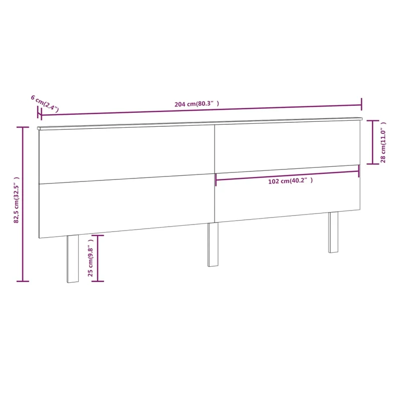Tête de lit accessoire couchage chambre à coucher meuble 204 x 6 x 82,5 cm bois de pin noir TDL0202162