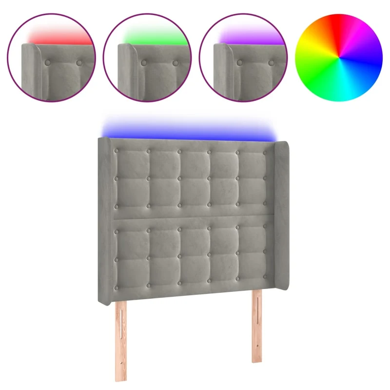 Tête de lit accessoire couchage chambre à coucher meuble à LED 103 x 16 x 118/128 cm tissu velours gris clair TDL0201427