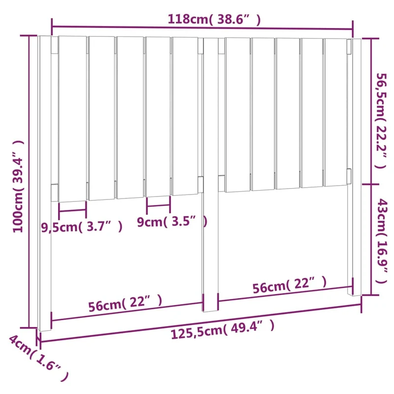 Tête de lit accessoire couchage chambre à coucher meuble 125,5 x 4 x 100 cm bois de pin noir TDL0202344