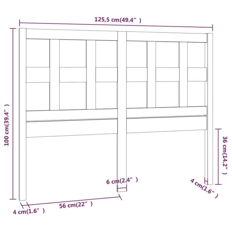 Tête de lit accessoire couchage chambre à coucher meuble 125,5 x 4 x 100 cm bois de pin noir TDL0202343