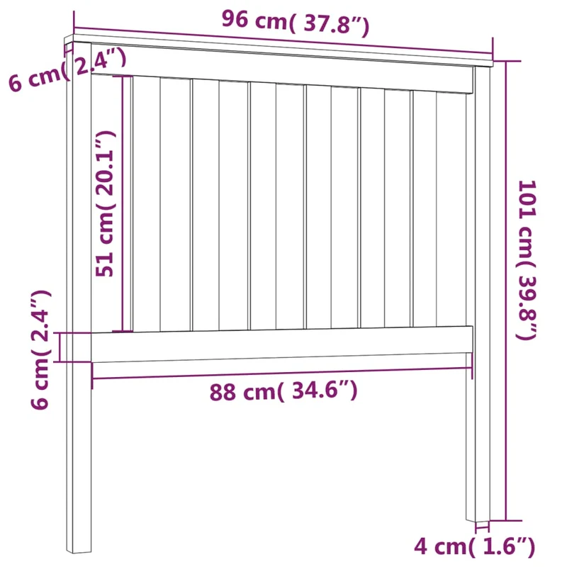 Tête de lit accessoire couchage chambre à coucher meuble 96 x 6 x 101 cm bois de pin noir TDL0202034